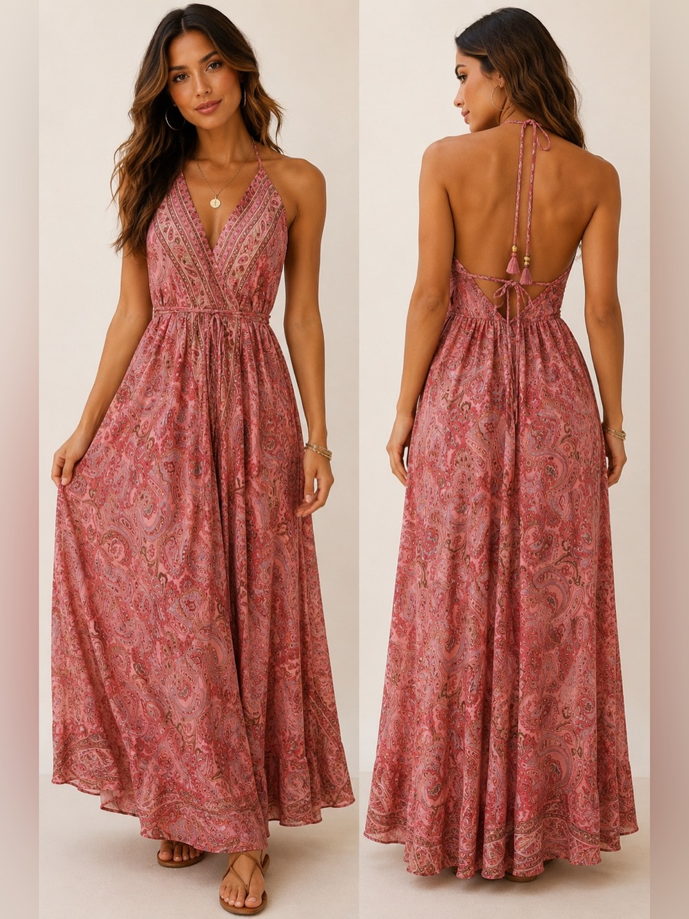 Made in India Silk blend Boho Paisley Halter Maxi